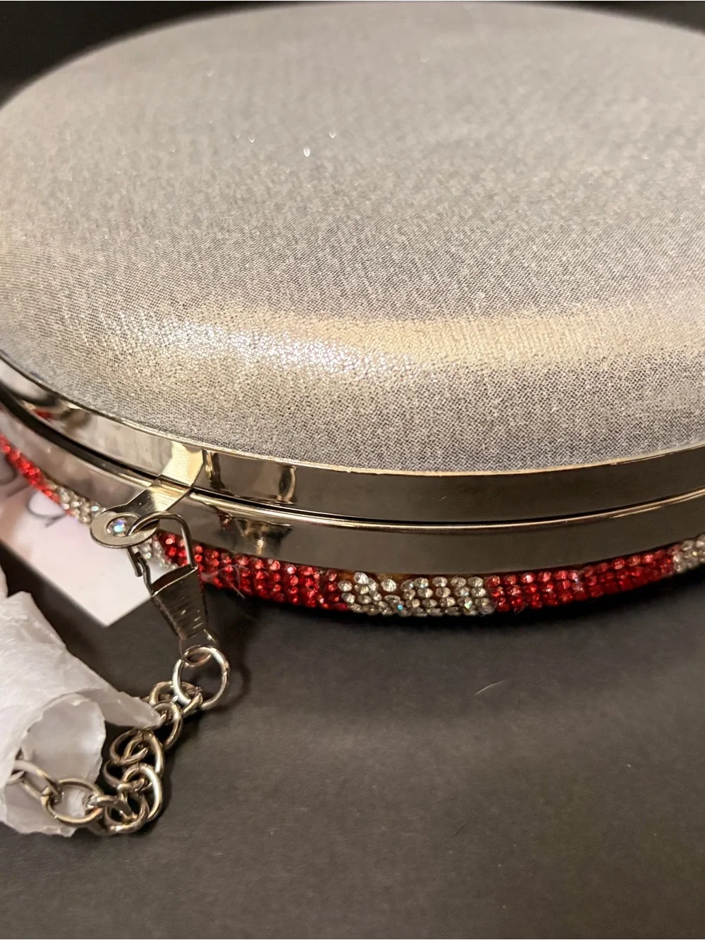 Alessi Red & Silver Round Crystal Wristlet Clutch